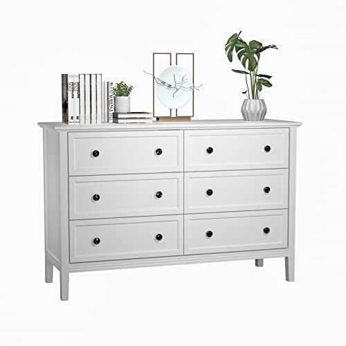 LYNSOM White Dresser, Modern Dresser for Bedroom with Deep Drawers, Wooden 6 Drawer Double Dresser for Living Room, Wide Chest of Drawers with Storage for Home