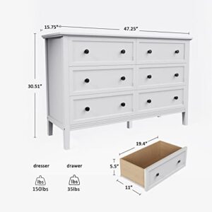 LYNSOM White Dresser, Modern Dresser for Bedroom with Deep Drawers, Wooden 6 Drawer Double Dresser for Living Room, Wide Chest of Drawers with Storage for Home