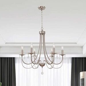 oulok 6-light crystal candle chandeliers modern ceiling lighting fixtures brushed nickel pendant lights for living room bedroom