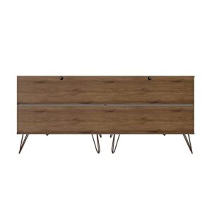 Manhattan Comfort Rockefeller Mid Century 6-Drawer Double Low Dresser with Metal Legs, Nature and Textured Grey