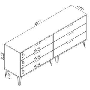 Manhattan Comfort Rockefeller Mid Century 6-Drawer Double Low Dresser with Metal Legs, Nature and Textured Grey