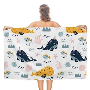 my little nest bath towels soft absorbent bathroom towel whales sea animals pattern quick dry bath towel large shower towels lightweight hand towels 31″ x 51″