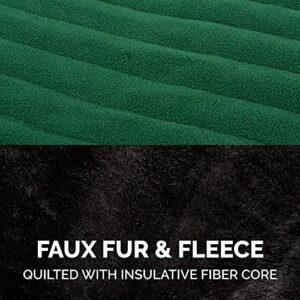 Furhaven Medium Dog Coat Flex-Fit Reversible Faux Fur & Quilted Fleece Jacket, Washable - Black/Green, Medium