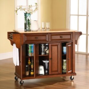 Crosley Furniture Full Size Kitchen Cart with Natural Wood Top, Cherry