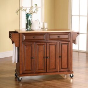 Crosley Furniture Full Size Kitchen Cart with Natural Wood Top, Cherry