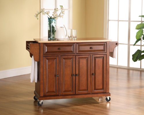 Crosley Furniture Full Size Kitchen Cart with Natural Wood Top, Cherry