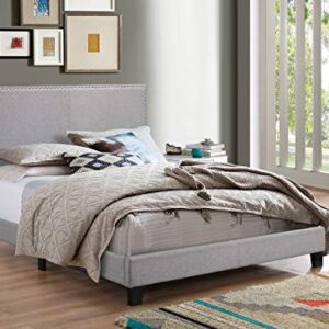 Crown Mark Erin Upholstered Panel Bed in Gray, Queen