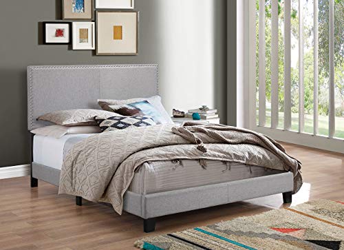 Crown Mark Erin Upholstered Panel Bed in Gray, Queen