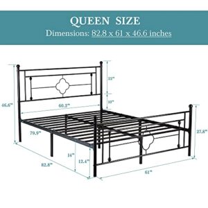 HOOMIC Queen Size Metal Platform Bed Frame with Vintage Headboard and Footboard / 14 Inches Mattress Foundation for Storage/No Box Spring Needed/Easy Assembly