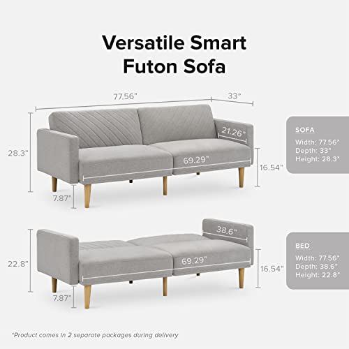 mopio Chloe Futon Sofa Bed, Convertible Sleeper Sofa, Couch, Loveseat, with Tapered Legs, 77.5", Splitback Sofa, Small Couches for Living Room