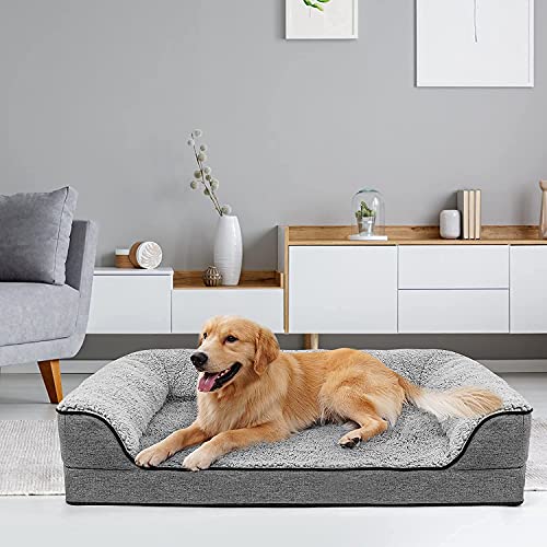 Orthopedic Dog Bed, Bolster Couch Dog Bed for Large Dogs, Removable Washable Cover Pet Bed, Foam Nonskid Dog Mat (Medium(28''*23''), Grey)