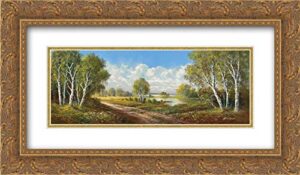 buchner, h. 40×22 gold ornate frame and double matted museum art print titled birch lane at horni rybniky