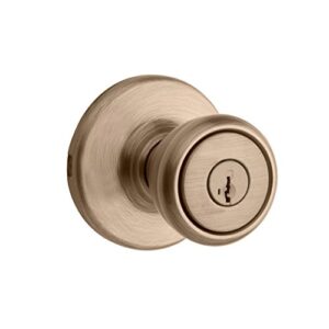 kwikset tylo keyed entry door knob with microban antimicrobial protection featuring smartkey security in antique brass (94002-854)