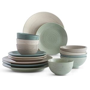 sango siterra artist’s blend 16-piece stoneware dinnerware set with round plates and bowls, muticolor