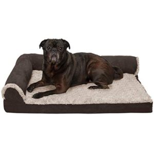 furhaven medium cooling gel foam dog bed two-tone faux fur & suede l shaped chaise w/ removable washable cover – espresso, medium