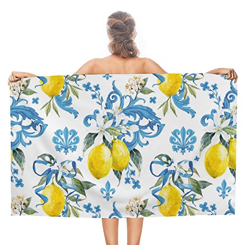 My Little Nest Bath Towels Quick Dry Bathroom Towels Watercolor Lemon Morocco Ornament Absorbent Shower Towels Soft Hand Towel Wash Cloths for Spa Pool Hotel Gym 31" x 51"