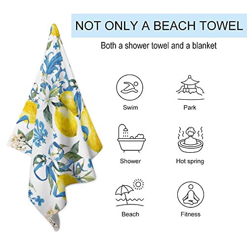 My Little Nest Bath Towels Quick Dry Bathroom Towels Watercolor Lemon Morocco Ornament Absorbent Shower Towels Soft Hand Towel Wash Cloths for Spa Pool Hotel Gym 31" x 51"