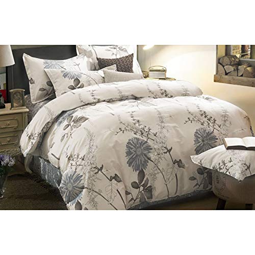 Wake In Cloud - Floral Comforter Set, Botanical Flowers Pattern Printed, 100% Cotton Fabric with Soft Microfiber Inner Fill Bedding (3pcs, Queen Size)