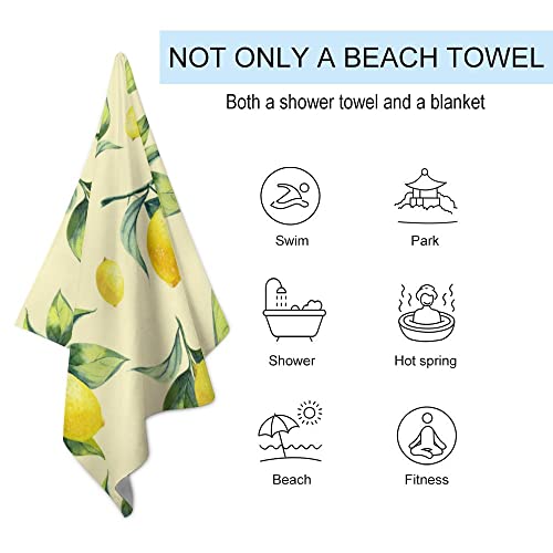 My Little Nest Bath Towels Quick Dry Bathroom Towels Lemon Pattern on Yellow Absorbent Shower Towels Soft Hand Towel Wash Cloths for Spa Pool Hotel Gym 31" x 51"