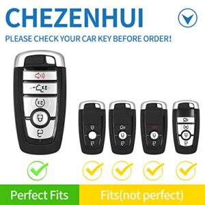 CHEZENHUI Compatible with Ford Key Fob Cover with Leather Lanyard, Car Key Case Shell Protection for Ford Explorer Fusion Escape F150 F250 F350 F450 F550 Edge 5 Buttons, White