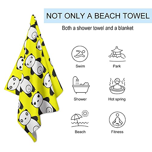 My Little Nest Bath Towels Soft Absorbent Bathroom Towel Pandas Yellow Quick Dry Bath Towel Large Shower Towels Lightweight Hand Towels 31" x 51"