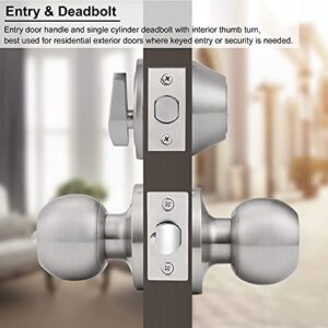 Knobonly All Keyed Same, Front Door Handleset with Single Cylinder Deadbolt in Satin Nickel Finish, Keyed Alike for Every Set, 5 Pack