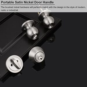 Knobonly All Keyed Same, Front Door Handleset with Single Cylinder Deadbolt in Satin Nickel Finish, Keyed Alike for Every Set, 5 Pack