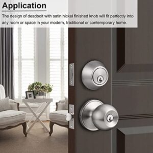 Knobonly All Keyed Same, Front Door Handleset with Single Cylinder Deadbolt in Satin Nickel Finish, Keyed Alike for Every Set, 5 Pack