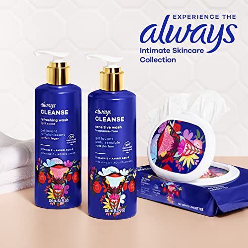 Always Cleanse Feminine Intimate Wash For Women, Ph Balanced For Sensitive Skin, Fragrance-Free, Gynecologist Tested, 8.4 Fl Oz (Set of 2) Package may vary