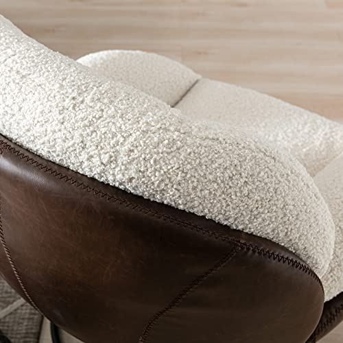 ZHENGHAO Swivel Accent Chair with Ottoman, Mid Century Modern Faux Fur Lounge Chair with footrest, Comfy Fluffy Armchair with 360 Degree Metal Base for Reading/Living Room/Bedroom, White