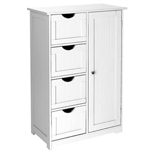 bonnlo small bathroom floor cabinet kitchen storage organizer free standing bathroom towel cabinet wooden linen entryway storage unit with 4 drawers and 1 cupboard home decor furniture (white)