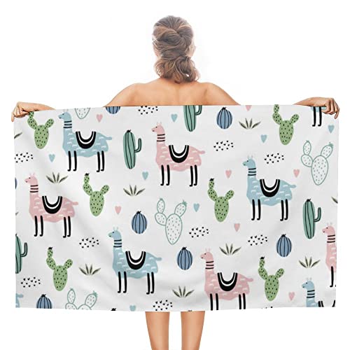 My Little Nest Bath Towels Quick Dry Bathroom Towels Cute Llama Cactus Elements Absorbent Shower Towels Soft Hand Towel Wash Cloths for Spa Pool Hotel Gym 31" x 51"