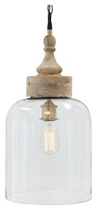 signature design by ashley faiz rustic 20.5″ natural wood & glass pendant light, brown & clear