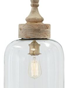 Signature Design by Ashley Faiz Rustic 20.5" Natural Wood & Glass Pendant Light, Brown & Clear