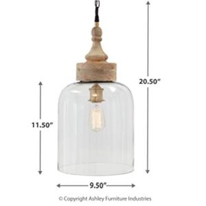 Signature Design by Ashley Faiz Rustic 20.5" Natural Wood & Glass Pendant Light, Brown & Clear