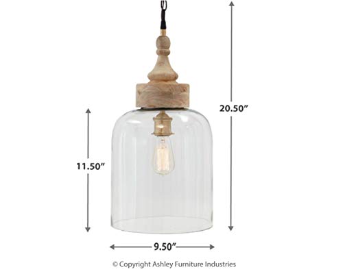 Signature Design by Ashley Faiz Rustic 20.5" Natural Wood & Glass Pendant Light, Brown & Clear