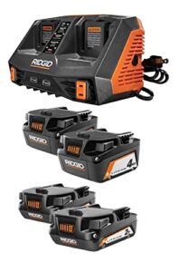ridgid 18-volt lithium-ion dual port sequential charger kit with (2) 4.0 ah batteries and (2) 2.0 ah batteries