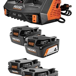 Ridgid 18-Volt Lithium-Ion Dual Port Sequential Charger Kit with (2) 4.0 Ah Batteries and (2) 2.0 Ah Batteries