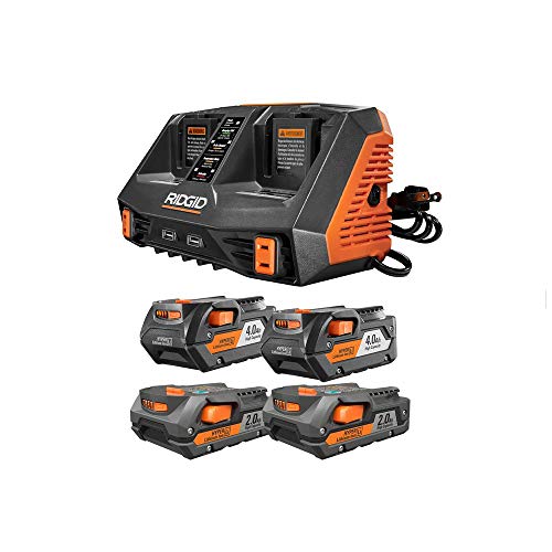 Ridgid 18-Volt Lithium-Ion Dual Port Sequential Charger Kit with (2) 4.0 Ah Batteries and (2) 2.0 Ah Batteries