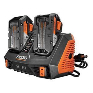 Ridgid 18-Volt Lithium-Ion Dual Port Sequential Charger Kit with (2) 4.0 Ah Batteries and (2) 2.0 Ah Batteries