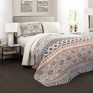 lush decor nesco quilt striped pattern reversible 3 piece bedding set, king, navy and coral