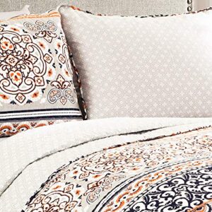 Lush Decor Nesco Quilt Striped Pattern Reversible 3 Piece Bedding Set, King, Navy and Coral