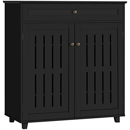 Topeakmart Wood Shoe Cabinet, Floor Storage Container with 4 Storage Shelves for Entryway Bathroom Living Room, Black