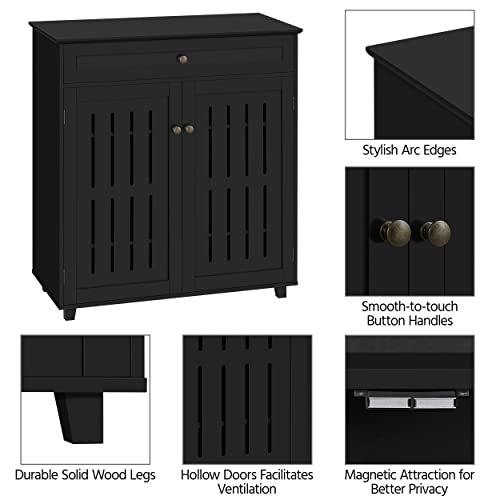 Topeakmart Wood Shoe Cabinet, Floor Storage Container with 4 Storage Shelves for Entryway Bathroom Living Room, Black