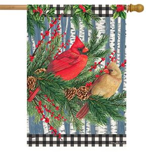 winter birch tree cardinals house flag 28″ x 40″ briarwood lane