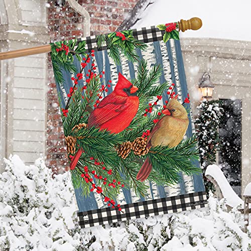 Winter Birch Tree Cardinals House Flag 28" x 40" Briarwood Lane