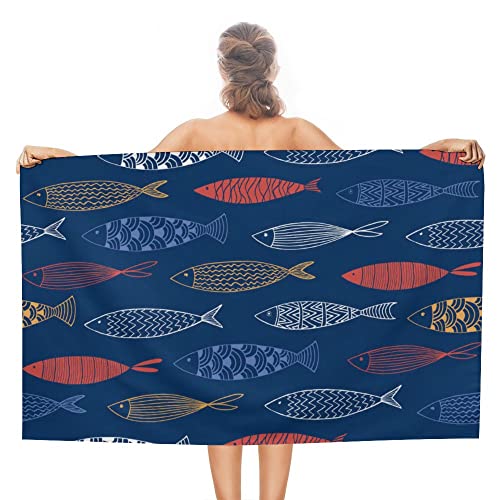 My Little Nest Bath Towels Soft Absorbent Bathroom Towel Dark Colorful Fish Animal Quick Dry Bath Towel Large Shower Towels Lightweight Hand Towels 31" x 51"