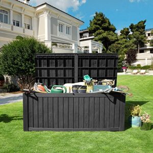 YITAHOME 150 Gallon Large Outdoor Storage XL Deck Box w/Divider for Patio Furniture,Outdoor Cushions, Garden Tools, Sports Equipment and Pool Supplies, Waterproof, Resin, Lockable, Black