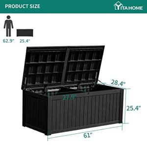 YITAHOME 150 Gallon Large Outdoor Storage XL Deck Box w/Divider for Patio Furniture,Outdoor Cushions, Garden Tools, Sports Equipment and Pool Supplies, Waterproof, Resin, Lockable, Black