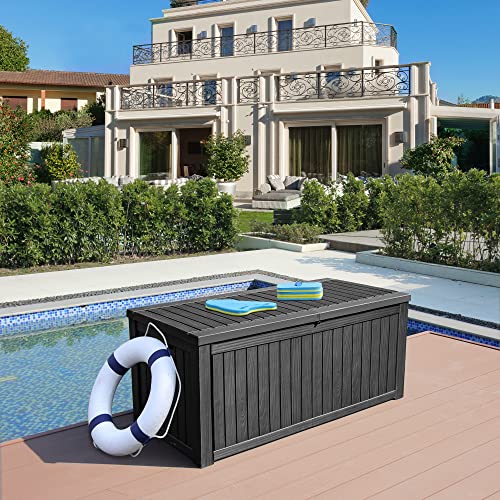 YITAHOME 150 Gallon Large Outdoor Storage XL Deck Box w/Divider for Patio Furniture,Outdoor Cushions, Garden Tools, Sports Equipment and Pool Supplies, Waterproof, Resin, Lockable, Black